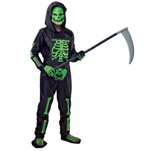 Σκελετός πράσινος στολή για αγόρια με μάσκα και κουκούλα