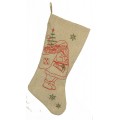 Χριστουγεννιάτικη κάλτσα 45cm από λινάτσα και παράσταση άι Βασίλη 