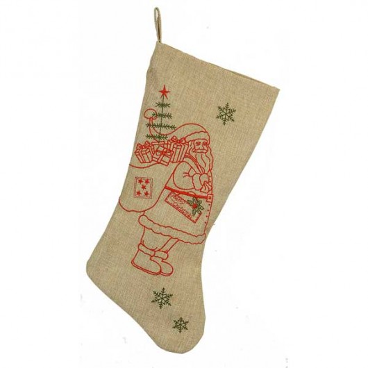 Χριστουγεννιάτικη κάλτσα 45cm από λινάτσα και παράσταση τάρανδο 