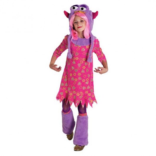 Τερατάκι μοδάτη στολή για κορίτσια με fluffy trims σε ροζ και μοβ φόρεμα 