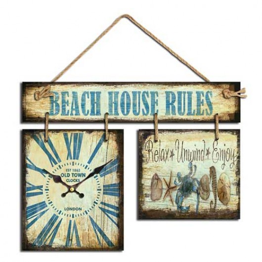 Ρολόι  με Πινακίδα "Beach House Rules"