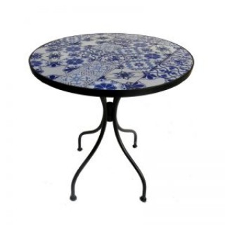 Τραπέζι 60εκ blue μωσαϊκό στρογγυλό με μαύρη μεταλλική βάση