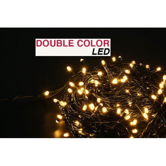 200 λαμπάκια DOUBLE COLOR LED σε σειρά, 20 m, πράσινο καλώδιο, 9 προγράμματα, IP44, Πολύχρωμο / Χρωματιστό / Multi και Θερμό λευκό 