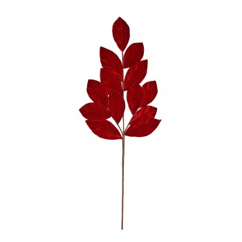 Διακοσμητικό κλαδί με κόκκινα βελούδινα φύλλα,73cm 