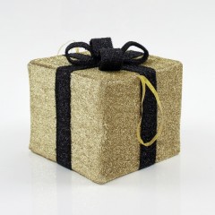 Κουτί δώρου 40εκ υφασμάτινο χρυσό με μαύρη κορδέλα κρεμαστό