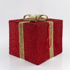 Κουτί δώρου 40εκ υφασμάτινο κόκκινο με χρυσή κορδέλα κρεμαστό