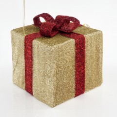 Κουτί δώρου 30εκ υφασμάτινο χρυσό με κόκκινη κορδέλα κρεμαστό