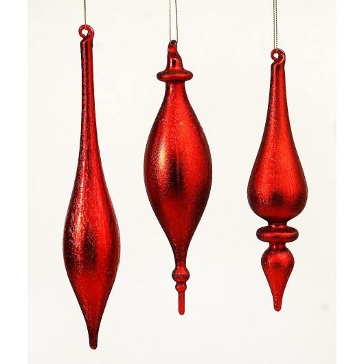 Γυάλινο κρεμαστό στολίδι κόκκινο 25cm σε τρία σχέδια