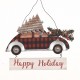 Ξύλινη διακοσμητική επιγραφή happy holidays σέ σχήμα αυτοκίνητο 20.5cm